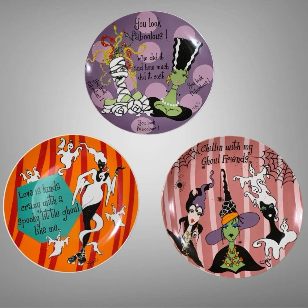 American Atelier Delish “Chillin With My Ghoul Friends” decorative plates (3)